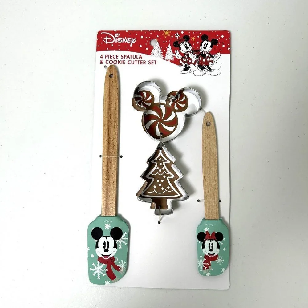 Disney Mickey Minnie Spatula Cookie Cutter 4 Piece Set Christmas Winter NEW